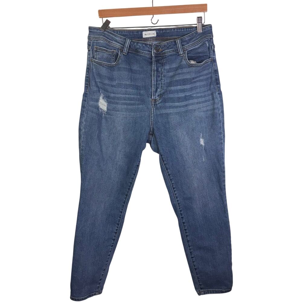 Cello Distressed Skinny Jeans Women Size 16 Mid Rise Stretch Blue Denim